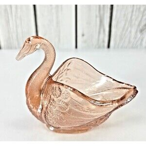 Lenox Imperial Pink Glass Swan Candle Holder Trinket Dish 4in Vintage Elegant